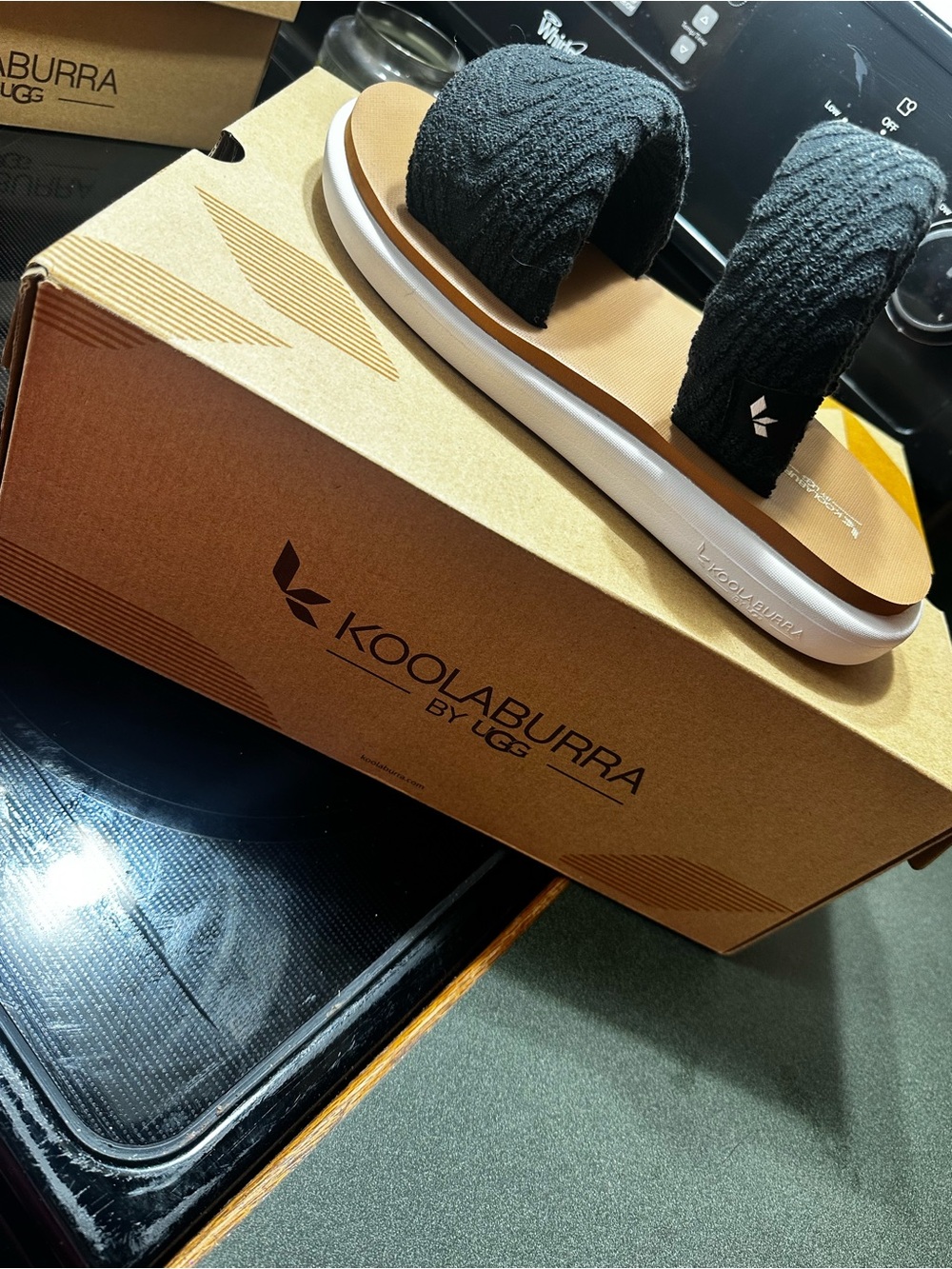 Koolaburra Black Knit Strap Slide Sandals